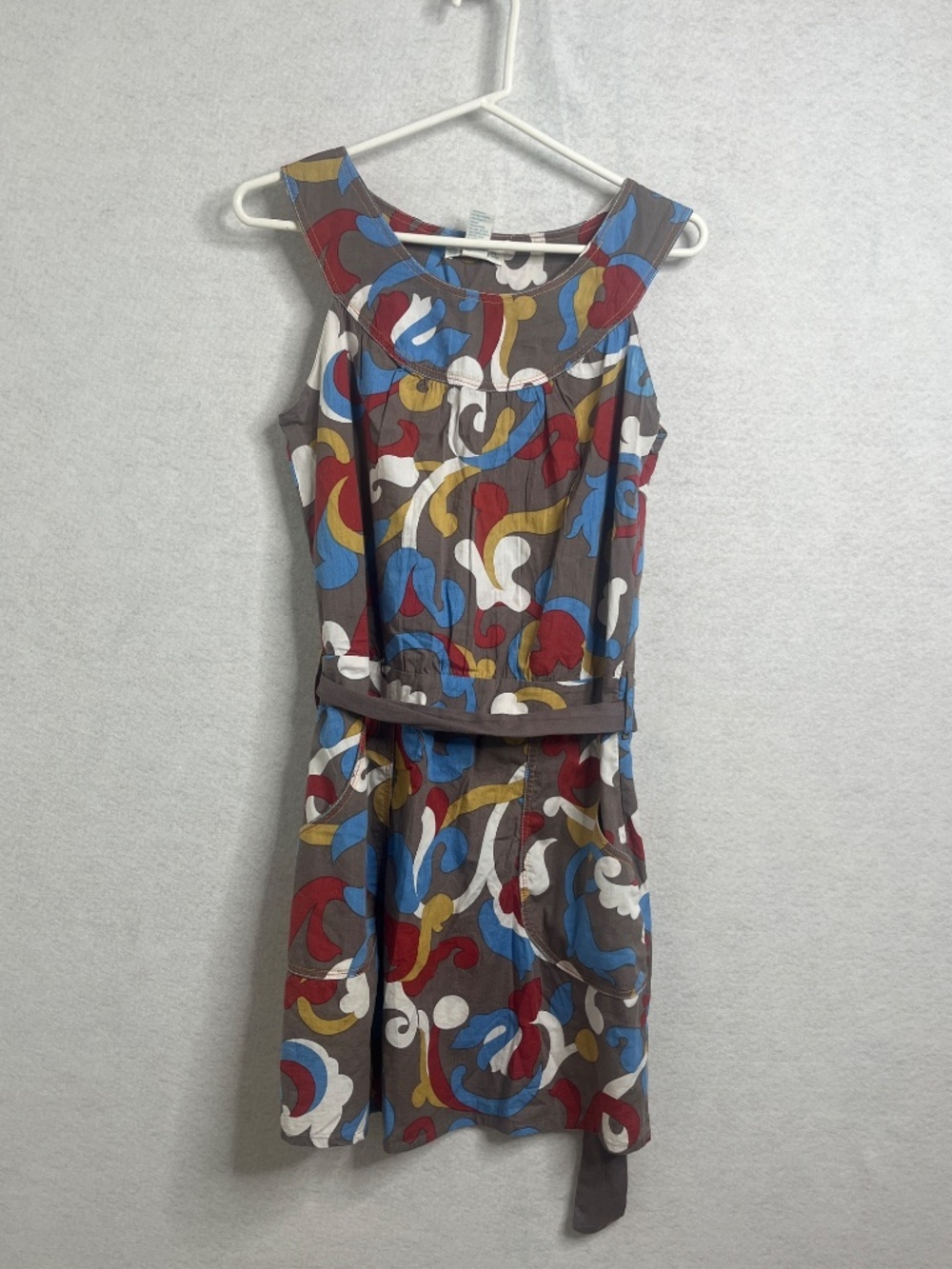 Forever Twenty One Abstract Print Sleeveless Dress Belted Retro Style - Picture 2 of 6